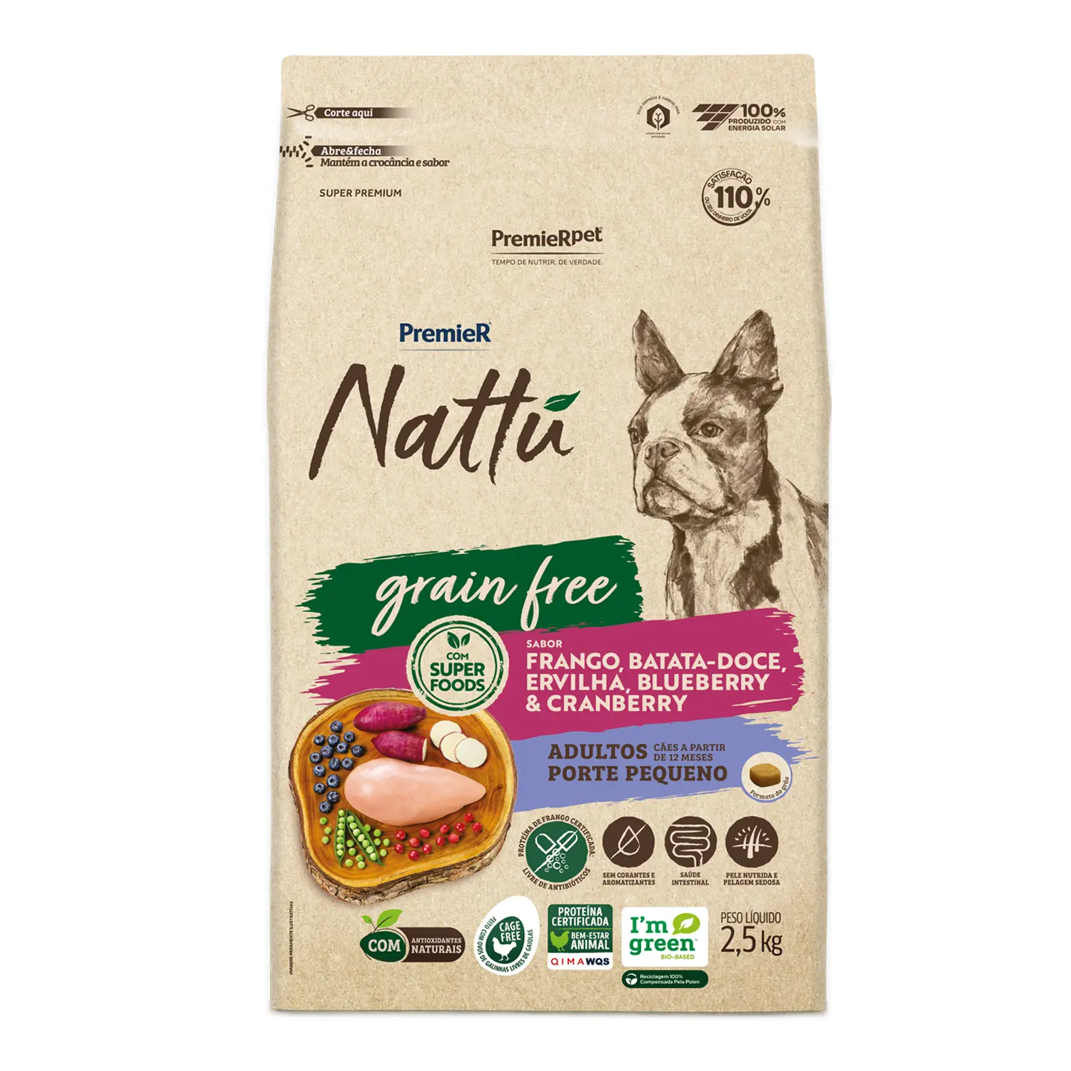 Ração Premier Nattu Grain Free Cães Adultos Porte Pequeno Frango